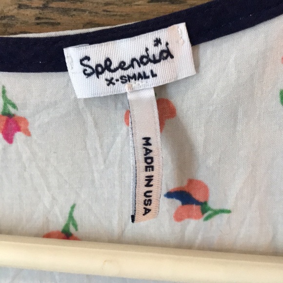 🇺🇸 SPLENDID XS White Navy Floral Racerback Tank Top Rayon Made in USA - Picture 5 of 6